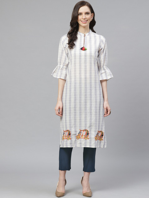 

Shree Women White & Navy Blue Striped Kurta with Trousers