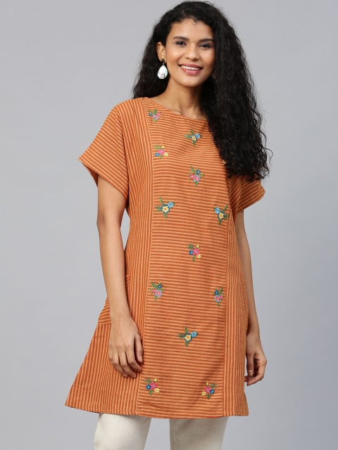 

Shree Women Rust Orange & Beige Striped A-Line Kurta