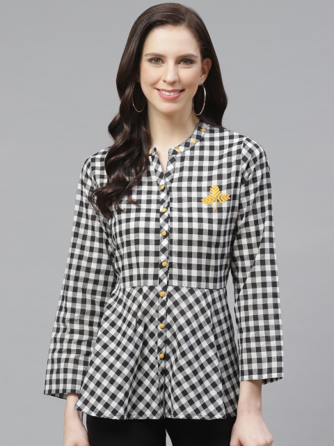 

Shree Women Black & White Checked Peplum Top