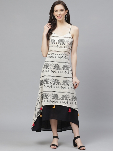 

Shree Women Off-White & Black Printed High-Low A-Line Dress