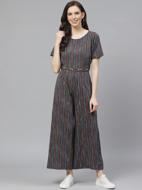 

Shree Women Navy Blue & Rust Orange Striped Basic Jumpsuit