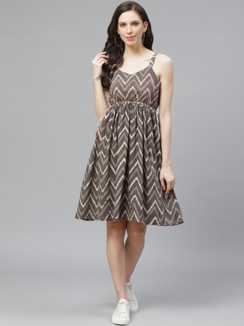 

Shree Women Taupe & Off-White Printed Empire Dress