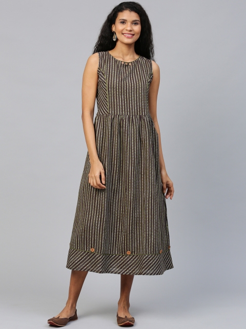 

Shree Women Brown & Green Striped A-Line Dress