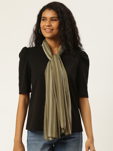 

Trend Arrest Women Olive Green & White Striped Stole