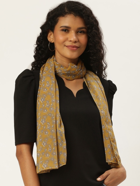 

Trend Arrest Women Mustard Yellow & Grey Floral Printed Stole