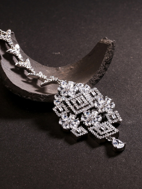 

LAIDA Silver Plated American Diamond Studded Maang Tikka