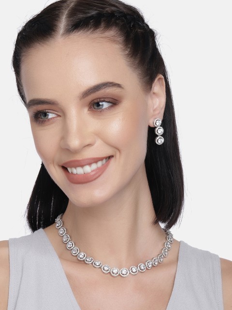 

LAIDA Silver-Plated Classic American Diamond Studded Handcrafted Jewellery Set