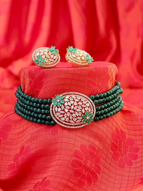 

LAIDA Green & Gold-toned Gold-Plated Handcrafted Choker Jewellery Set