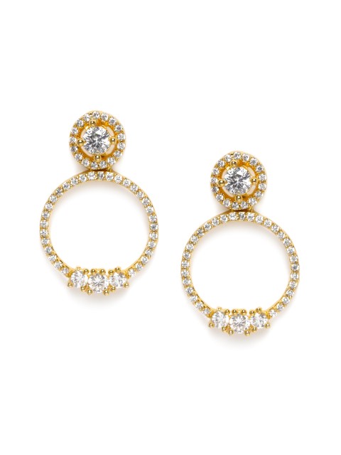 

LAIDA Gold-Plated & American Diamond Studded Circular Drop Earrings