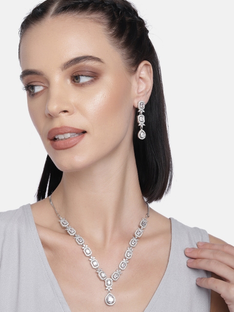 

LAIDA Silver-Plated American Diamond Studded Handcrafted Jewellery Set