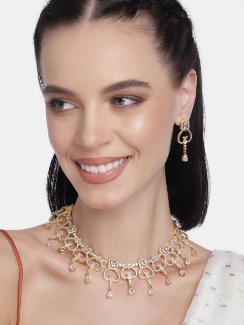 

LAIDA Gold-toned Gold-Plated American Diamond Studded Handcrafted Jewellery Set