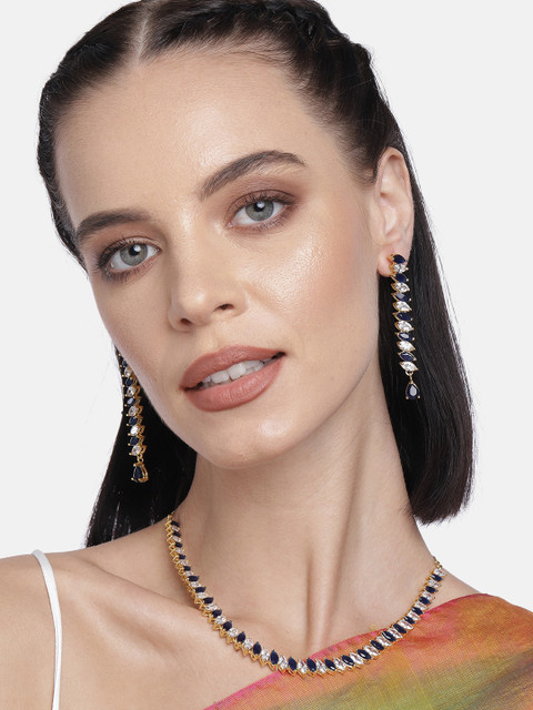 

LAIDA Gold-Plated & Navy Blue American Diamond Studded Handcrafted Jewellery Set