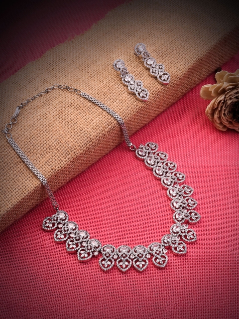 

LAIDA Silver-Plated Classic American Diamond Studded Handcrafted Jewellery Set