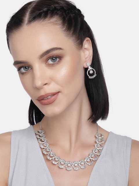 

LAIDA Silver-Plated American Diamond Studded Handcrafted Jewellery Set