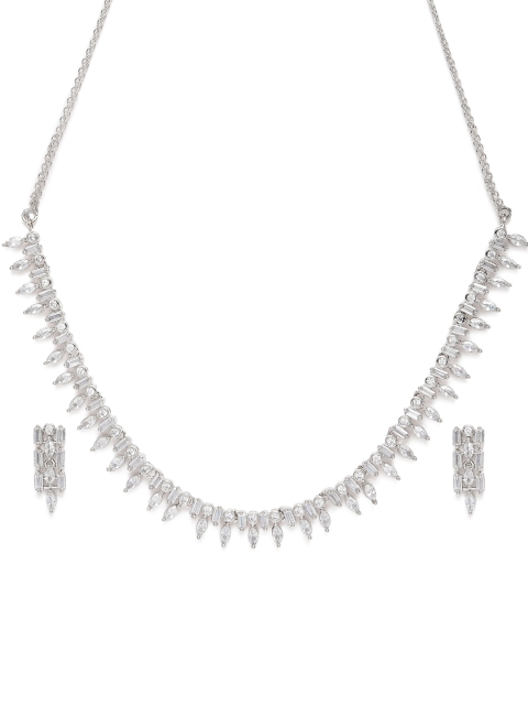

LAIDA Silver-Plated Classic American Diamond Studded Handcrafted Jewellery Set
