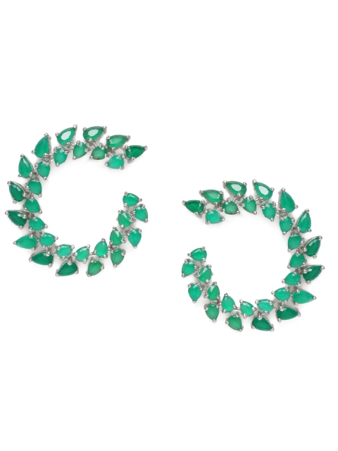 

LAIDA Green Gold-Plated Handcrafted Studded Circular Drop Earrings