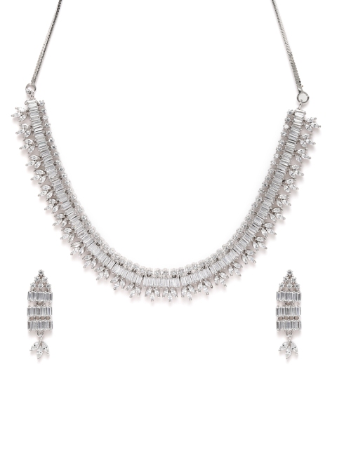 

LAIDA Silver-Plated American Diamond Studded Handcrafted Jewellery Set