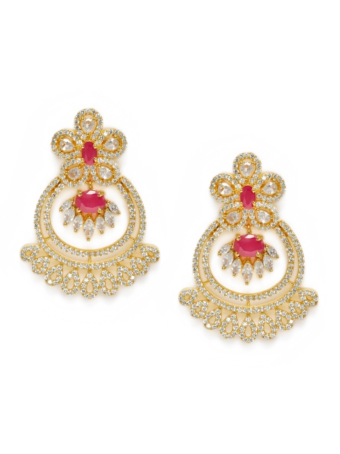

LAIDA Pink Gold-Plated Studded Handcrafted Crescent Shaped Chandbalis