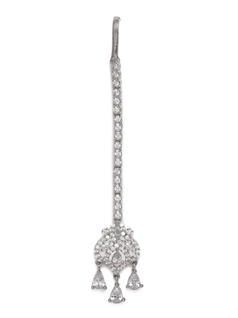 

LAIDA Silver Plated American Diamond Studded Maang Tikka
