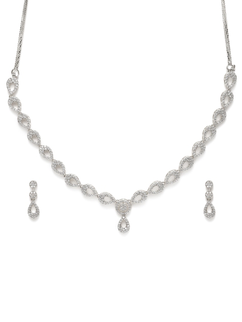 

LAIDA Silver-Plated American Diamond Studded Handcrafted Jewellery Set