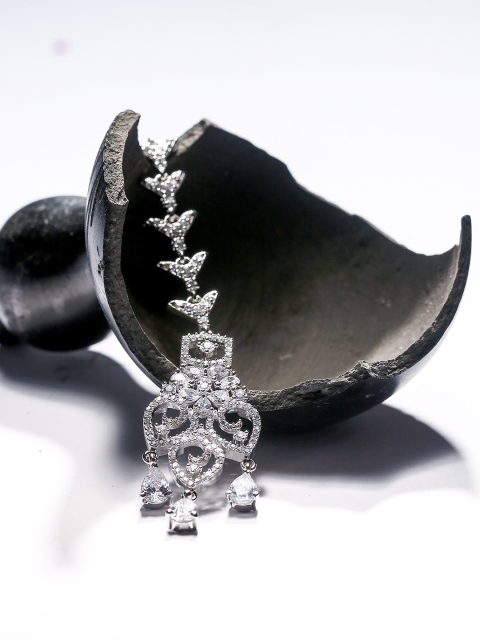 

LAIDA Silver Plated American Diamond Studded Maang Tikka