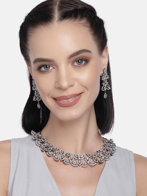 

LAIDA Rhodium-Plated American Diamond Studded Handcrafted Jewellery Set, Silver