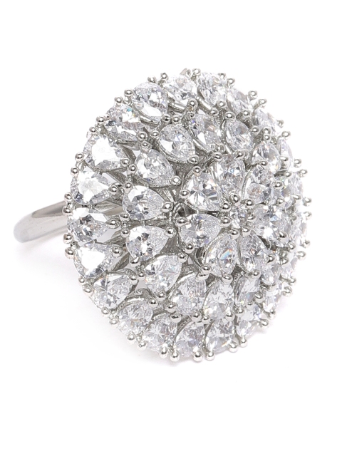 

LAIDA Silver-toned Silver Plated American Diamond Studded Handcrafted Finger Ring