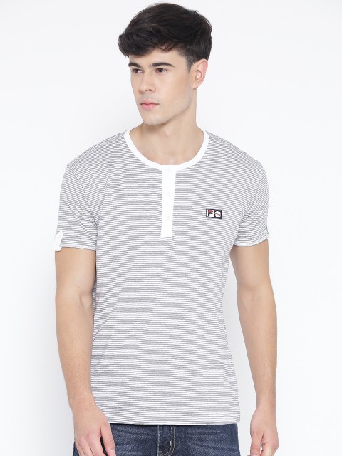 

FILA Grey Melange & White Bleep Striped Henley T-shirt