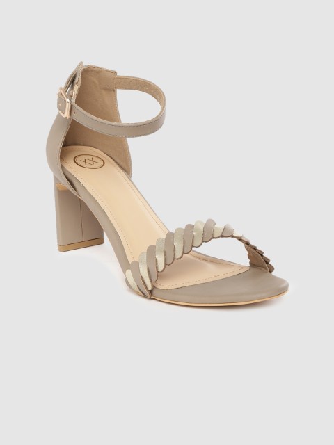 

20Dresses Women Grey & Gold-Toned Striped Block Heels