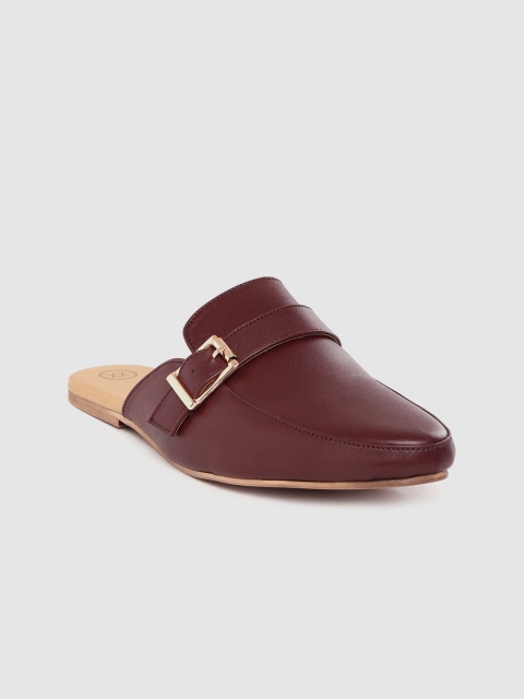 

20Dresses Women Burgundy Solid Mules with Buckle Detail