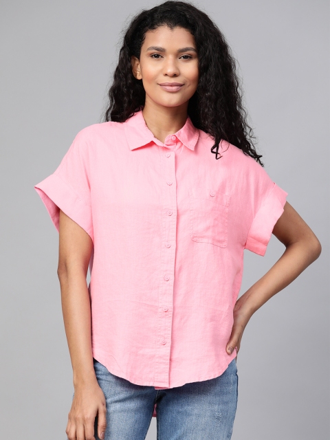 

Marks & Spencer Women Pink Linen Regular Fit Solid Casual Shirt