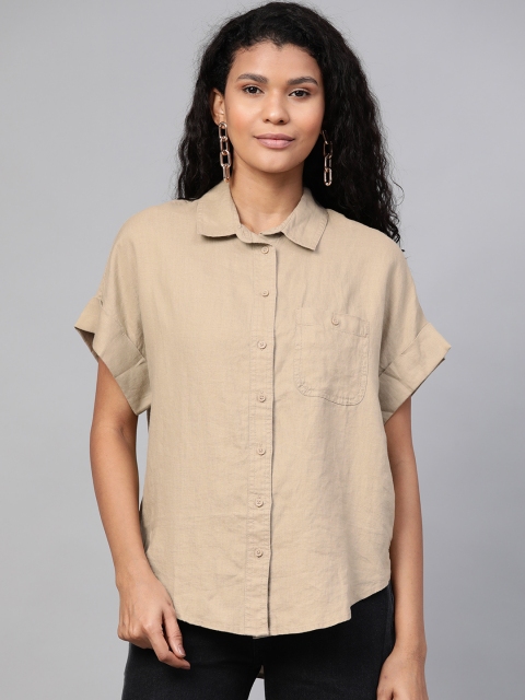 

Marks & Spencer Women Beige Easy To Iron Linen Regular Fit Solid Casual Shirt