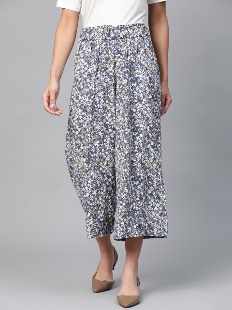 

Marks & Spencer Women Blue & White Regular Fit Printed Cropped Parallel Trousers