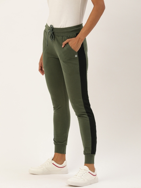 

Genius18 Women Olive Green & Black Striped Slim Fit Joggers