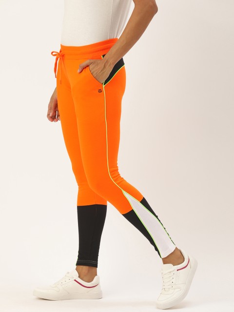 

Genius18 Women Orange & Black Colourblocked Slim Fit Track Pants