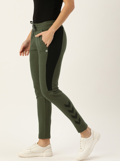 

Genius18 Women Olive Green & Black Colourblocked Classic Fit Training Track Pants