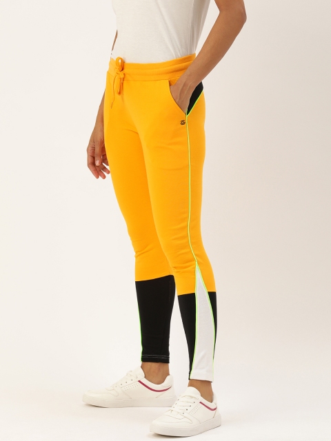 

Genius18 Women Yellow & Black Colourblocked Slim Fit Track Pants