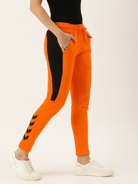 

Genius18 Women Orange & Black Colourblocked Classic Fit Training Track Pants