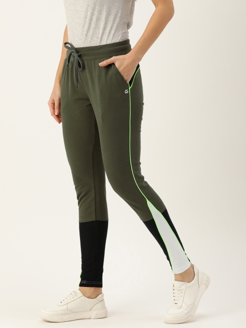 

Genius18 Women Olive Green & Black Colourblocked Classic Fit Training Track Pants