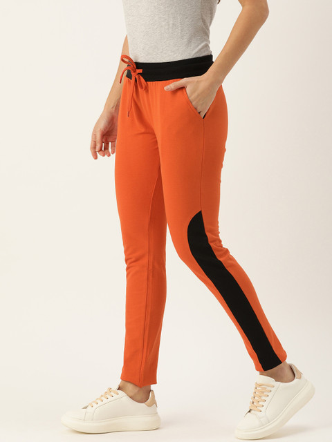 

Genius18 Women Orange & Black Colourblocked Classic Fit Training Track Pants, Coral
