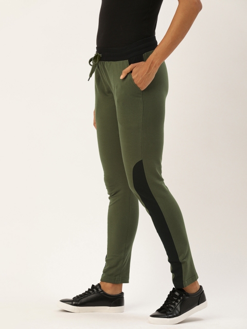

Genius18 Women Green & Black Colourblocked Joggers, Olive