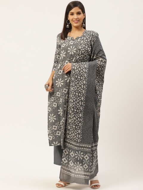 

Prakrti Women Grey & Off-White Dabu Hand Block Print Sustainable Kurta with Trousers & Dupatta