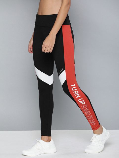 

HRX by Hrithik Roshan Women Black And Red Printed Running Tights