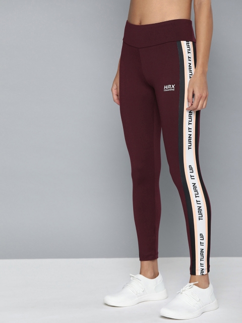 

HRX by Hrithik Roshan Women Maroon And White Printed Training Tights