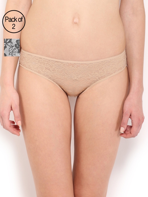 

Amante Women Pack of 2 Floral Lace Bikini Briefs, Nude