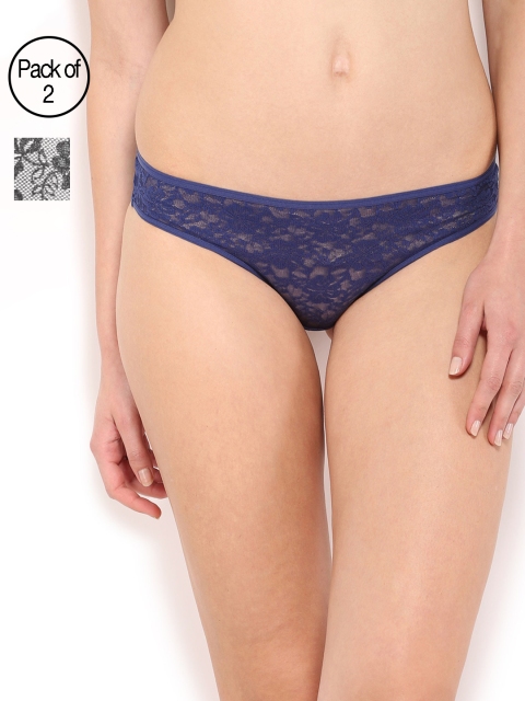 

Amante Women Pack of 2 Floral Lace Bikini Briefs, Navy blue