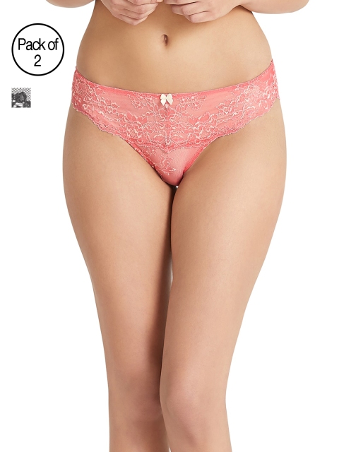 

Amante Women Pack of 2 Floral Lace Bikini Briefs, Coral