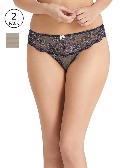 

Amante Women Pack of 2 Bikini Briefs, Navy blue