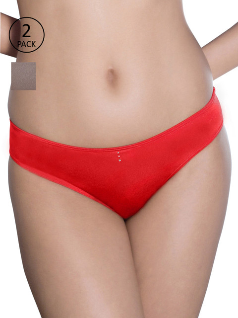 

Amante Women Pack of 2 Solid Bikini Briefs, Red