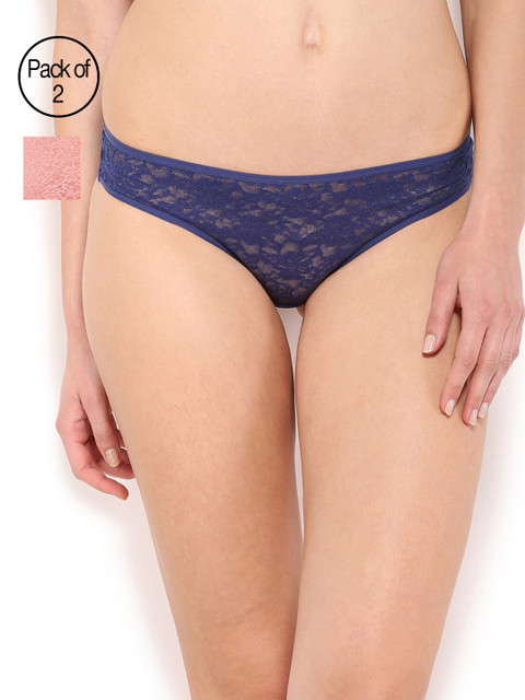 

Amante Women Pack of 2 Lace Basic Briefs, Navy blue